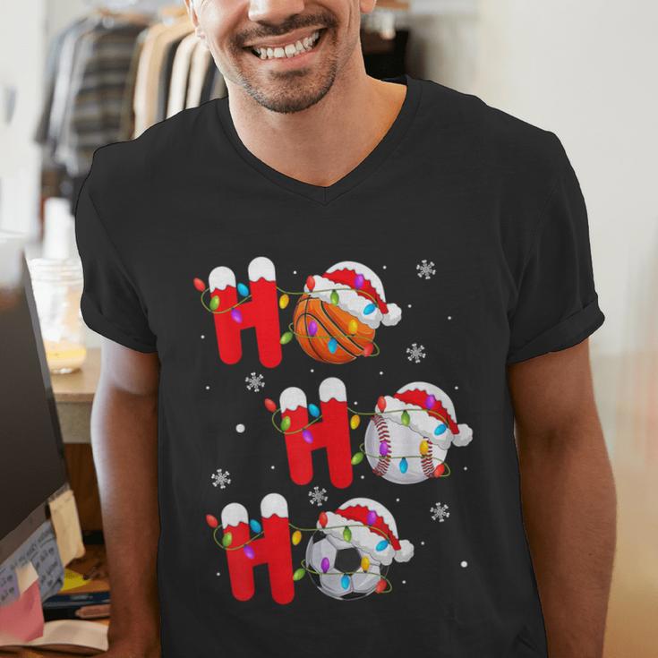 Basketball Baseball Soccer Christmas Ho Ho Ho Santa Xmas Men's V-Neck T-Shirt