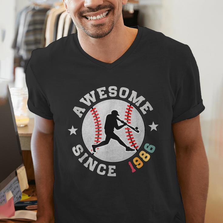 Birthday Baseball Lover 40 Years Old Awesome Since 1986 Men's V-Neck T-Shirt Birthday Baseball Lover 40 Years Old Awesome Since 1986 Men's V-Neck T-Shirt
