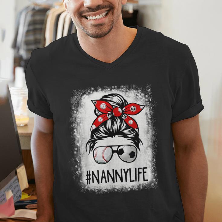 Bleached Nanny Life Soccer Messy Bun Baseball Game Day Men's V-Neck T-Shirt Bleached Nanny Life Soccer Messy Bun Baseball Game Day Men's V-Neck T-Shirt