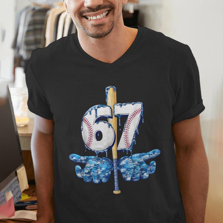 Blue Camo Baseball 67 Six Seven Camo Ice Cream Drip Boy Teen Men's V-Neck T-Shirt Blue Camo Baseball 67 Six Seven Camo Ice Cream Drip Boy Teen Men's V-Neck T-Shirt
