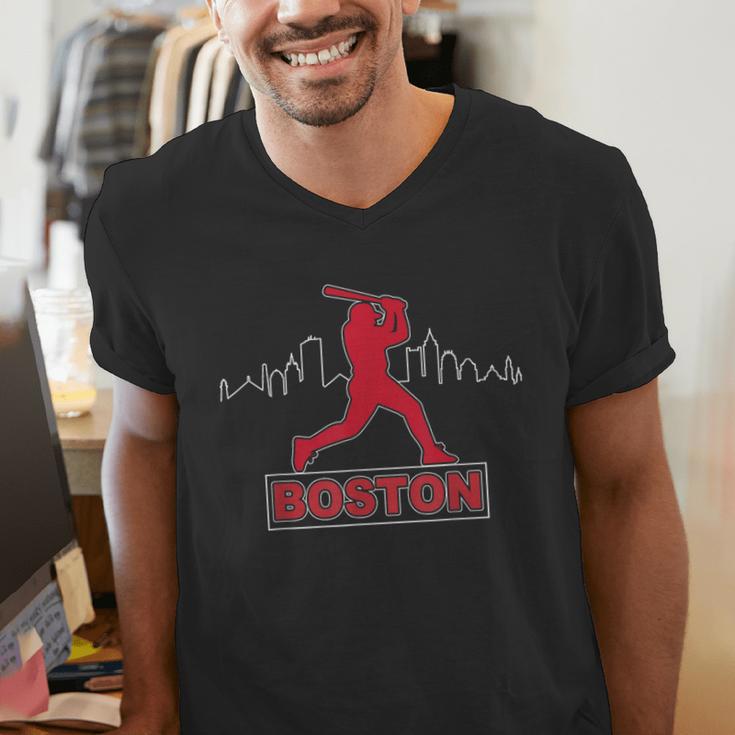 Boston Lovers Skyline Retro Baseball Heartbeat Men Women Men's V-Neck T-Shirt Boston Lovers Skyline Retro Baseball Heartbeat Men Women Men's V-Neck T-Shirt
