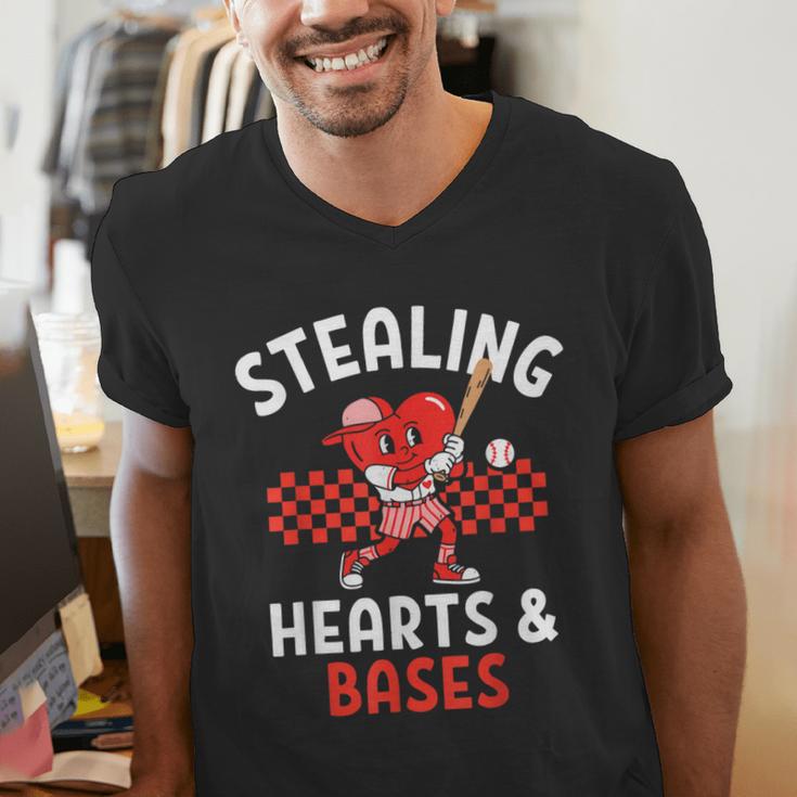 Boys Baseball Valentines Day Stealing Hearts Valentine Kids Men's V-Neck T-Shirt Boys Baseball Valentines Day Stealing Hearts Valentine Kids Men's V-Neck T-Shirt