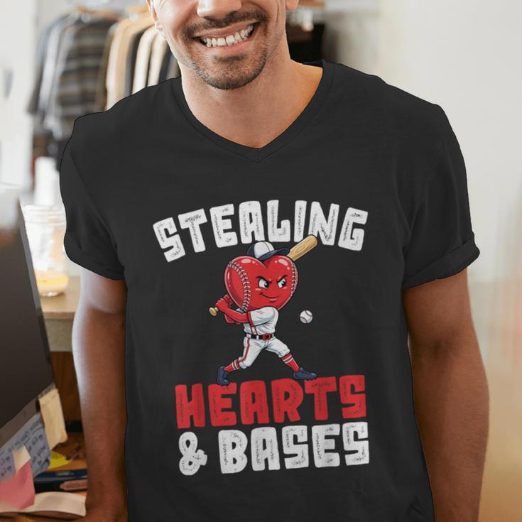 Boys Baseball Valentines Shirt Sterling Hearts Baseball Men's V-Neck T-Shirt Boys Baseball Valentines Shirt Sterling Hearts Baseball Men's V-Neck T-Shirt