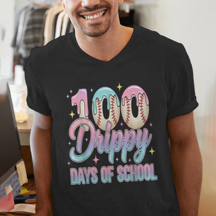 Boys Kids 100 Drippy Days Of School Baseball Drip Ice Cream Men's V-Neck T-Shirt Boys Kids 100 Drippy Days Of School Baseball Drip Ice Cream Men's V-Neck T-Shirt