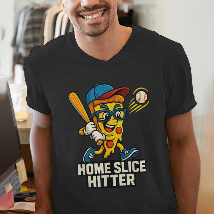 Boys Pizza Theme Baseball Home Hitter Men's V-Neck T-Shirt Boys Pizza Theme Baseball Home Hitter Men's V-Neck T-Shirt