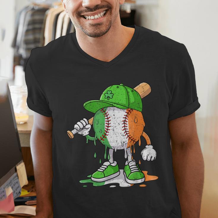 Boys St Patricks Day Irish Flag Kids Baseball Ice Cream Drip Men's V-Neck T-Shirt Boys St Patricks Day Irish Flag Kids Baseball Ice Cream Drip Men's V-Neck T-Shirt