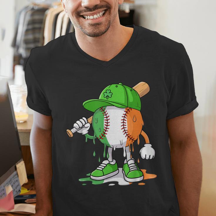 Boys St Patricks Day Kids Baseball Player Ice Cream Drip Men's V-Neck T-Shirt