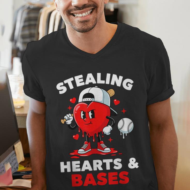 Boys Valentines Baseball Drip Icecream Stealing Hearts Kids Men's V-Neck T-Shirt