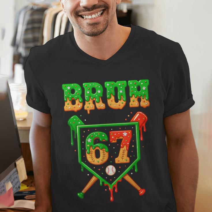 Bruh 67 Baseball Christmas Gingerbread Drip Number 67 Player Men's V-Neck T-Shirt