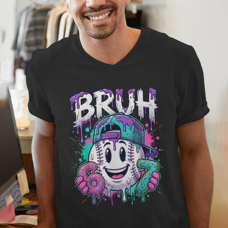 Bruh 67 Baseball Drip Boys Kids Six Seven Meme 6-7 Dripping Men's V-Neck T-Shirt Bruh 67 Baseball Drip Boys Kids Six Seven Meme 6-7 Dripping Men's V-Neck T-Shirt