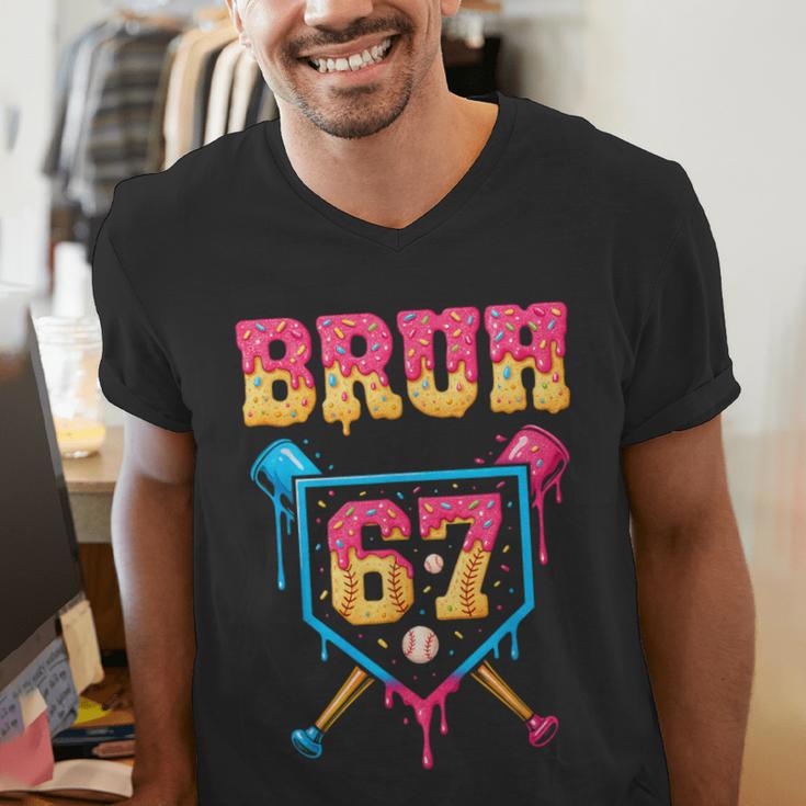 Bruh Baseball Ice Cream Drip Number 67 Player 67th Birthday Men's V-Neck T-Shirt Bruh Baseball Ice Cream Drip Number 67 Player 67th Birthday Men's V-Neck T-Shirt