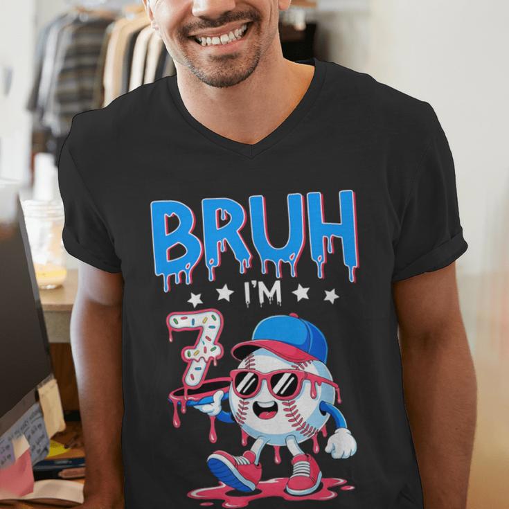 Bruh I'm 7 Baseball Ice Cream Drip It's My 7th Birthday Men's V-Neck T-Shirt Bruh I'm 7 Baseball Ice Cream Drip It's My 7th Birthday Men's V-Neck T-Shirt