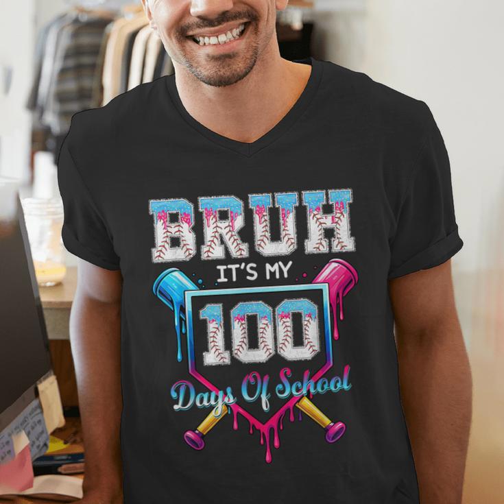 Bruh It's My 100 Days Of School Baseball Ice Cream Drip Boys Men's V-Neck T-Shirt Bruh It's My 100 Days Of School Baseball Ice Cream Drip Boys Men's V-Neck T-Shirt