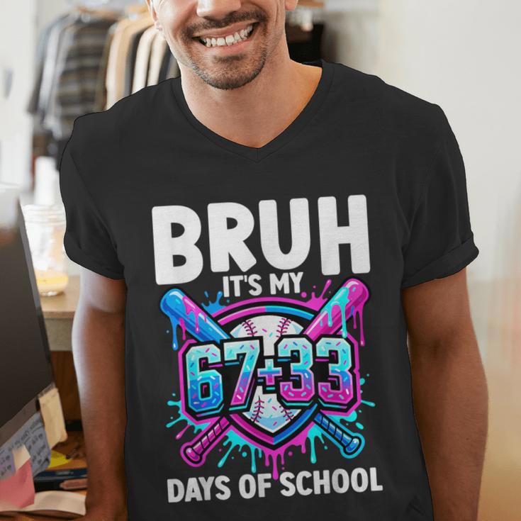 Bruh It's My 67 33 Days Of School Baseball 100 Days Smarter Men's V-Neck T-Shirt Bruh It's My 67 33 Days Of School Baseball 100 Days Smarter Men's V-Neck T-Shirt