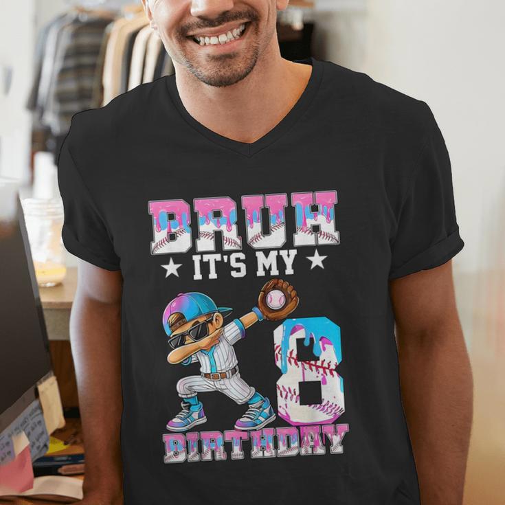 Bruh It's My 8th Birthday Baseball Ice Cream Drip 8 Year Old Men's V-Neck T-Shirt