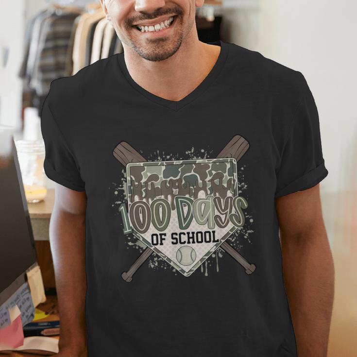 Camo 100 Days Of School Baseball Home Plate Drip Boy Kids Men's V-Neck T-Shirt Camo 100 Days Of School Baseball Home Plate Drip Boy Kids Men's V-Neck T-Shirt