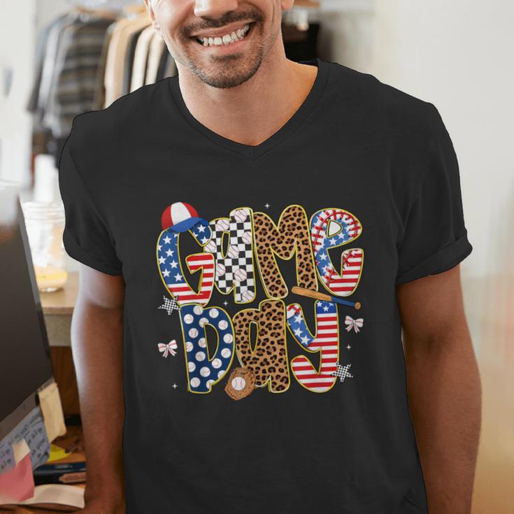 Checkered Leopard Game Day Baseball Men Women Kids Men's V-Neck T-Shirt