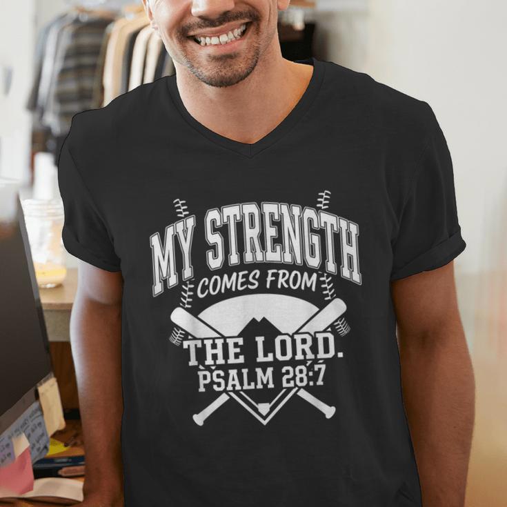 Christian Baseball My Strength Comes From The Lord Baseball Men's V-Neck T-Shirt