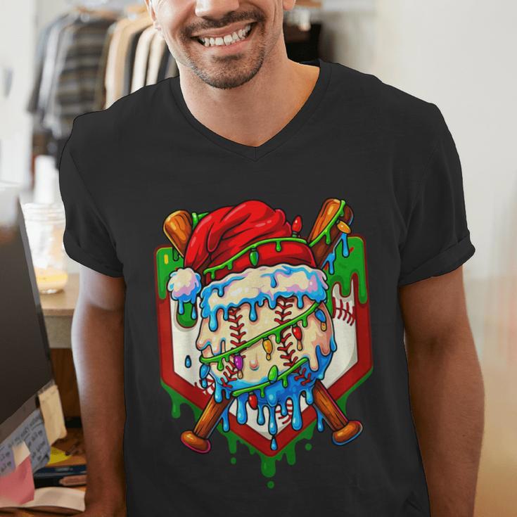 Christmas Baseball Ice Cream Drip Santa Baseball Player Kids Men's V-Neck T-Shirt Christmas Baseball Ice Cream Drip Santa Baseball Player Kids Men's V-Neck T-Shirt