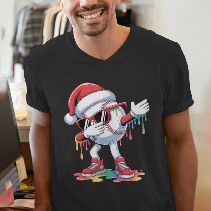 Christmas Baseball Ice Cream Dripping Santa Baseball Drip Men's V-Neck T-Shirt Christmas Baseball Ice Cream Dripping Santa Baseball Drip Men's V-Neck T-Shirt