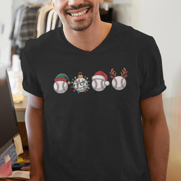 Christmas Baseball Player X-Mas Balls Men's V-Neck T-Shirt