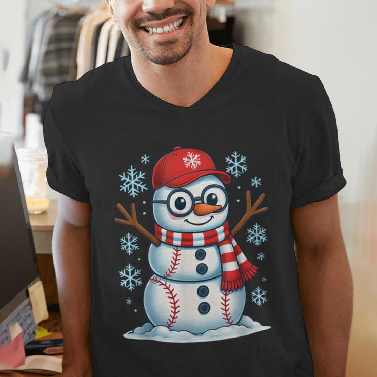 Christmas Baseball Snowman Xmas Pajamas Women Men Boys Men's V-Neck T-Shirt Christmas Baseball Snowman Xmas Pajamas Women Men Boys Men's V-Neck T-Shirt
