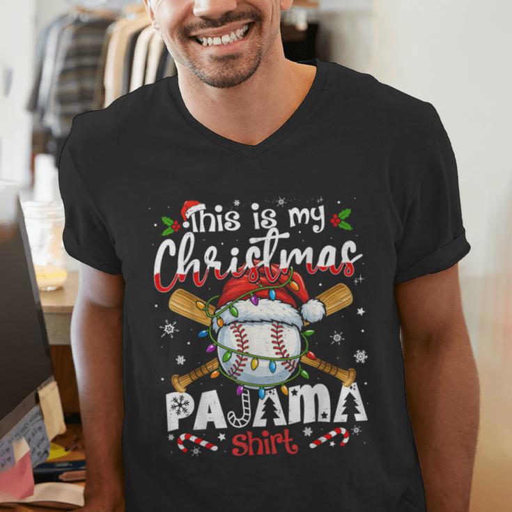 This Is My Christmas Pajama Shirt Baseball Xmas PJs Boys Men Men's V-Neck T-Shirt This Is My Christmas Pajama Shirt Baseball Xmas PJs Boys Men Men's V-Neck T-Shirt