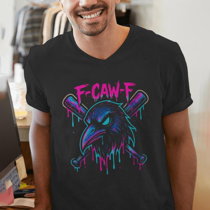 Cool Baseball F Caw F Crow Fcawf Raven Fawk Off Bird Men's V-Neck T-Shirt Cool Baseball F Caw F Crow Fcawf Raven Fawk Off Bird Men's V-Neck T-Shirt