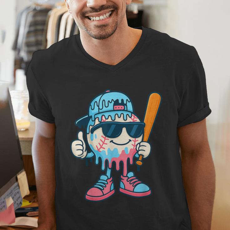 Cool Ice Cream Drip Baseball Drip For Boys Sports Kids Men's V-Neck T-Shirt Cool Ice Cream Drip Baseball Drip For Boys Sports Kids Men's V-Neck T-Shirt