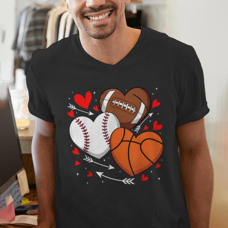 Cute Heart Baseball Basketball Football Valentine Boy Men Men's V-Neck T-Shirt Cute Heart Baseball Basketball Football Valentine Boy Men Men's V-Neck T-Shirt