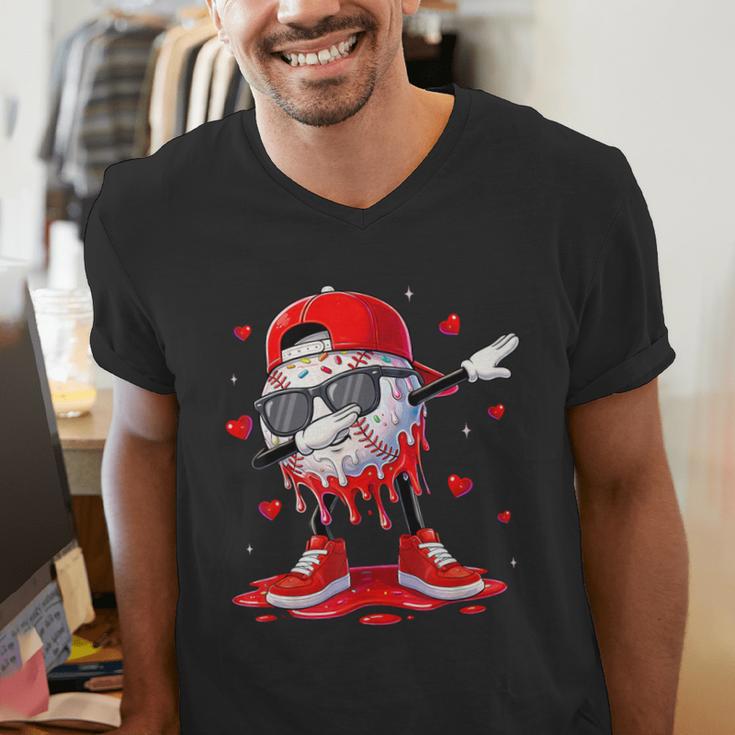 Dabbing Baseball Drip Ice Cream Youth Boy Valentines Day Men's V-Neck T-Shirt Dabbing Baseball Drip Ice Cream Youth Boy Valentines Day Men's V-Neck T-Shirt