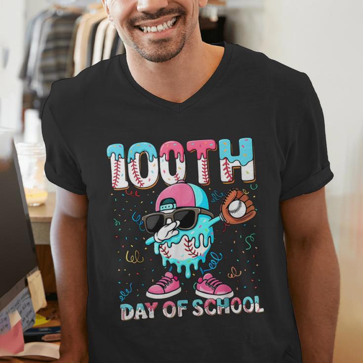 Dabbing Drippy 100th Days Of School Baseball Ice Cream Drip Men's V-Neck T-Shirt Dabbing Drippy 100th Days Of School Baseball Ice Cream Drip Men's V-Neck T-Shirt