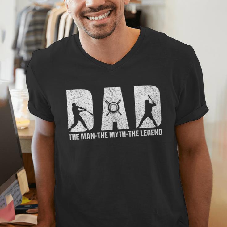 Dad Baseball The Man The Myth The Legend Daddy Father's Day Men's V-Neck T-Shirt Dad Baseball The Man The Myth The Legend Daddy Father's Day Men's V-Neck T-Shirt