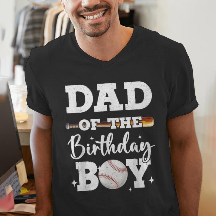 Dad Of The Birthday Boy Baseball Bday Family Men's V-Neck T-Shirt Dad Of The Birthday Boy Baseball Bday Family Men's V-Neck T-Shirt