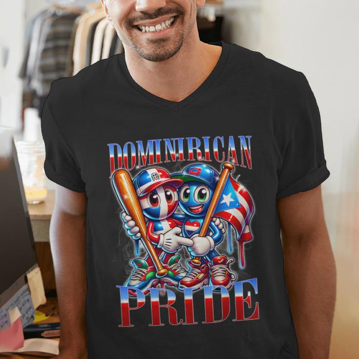 Dominican Puerto Rican Pride Baseball Flag Unity Men's V-Neck T-Shirt