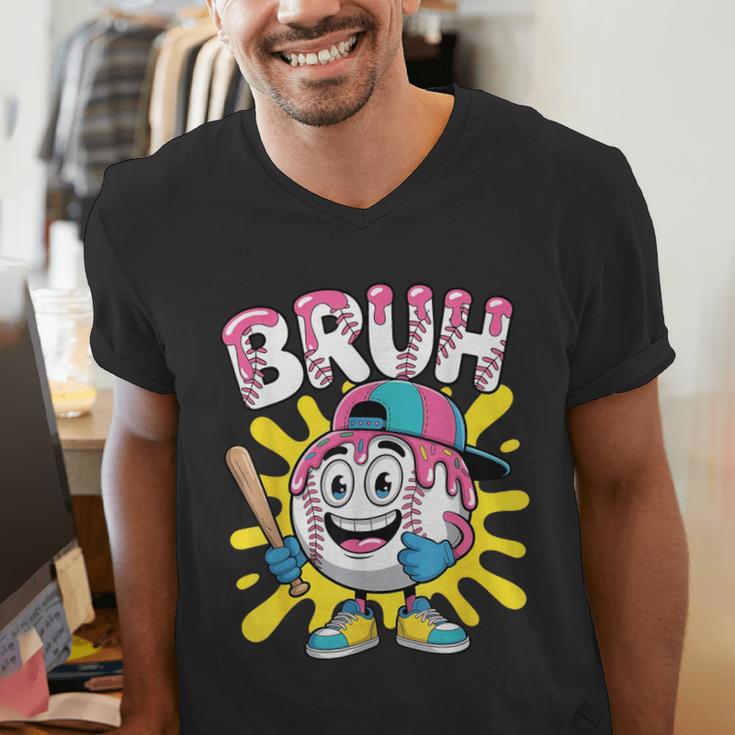 Drip Baseball Boy Youth Kid Ice Cream Dripping Baseball Bruh Men's V-Neck T-Shirt