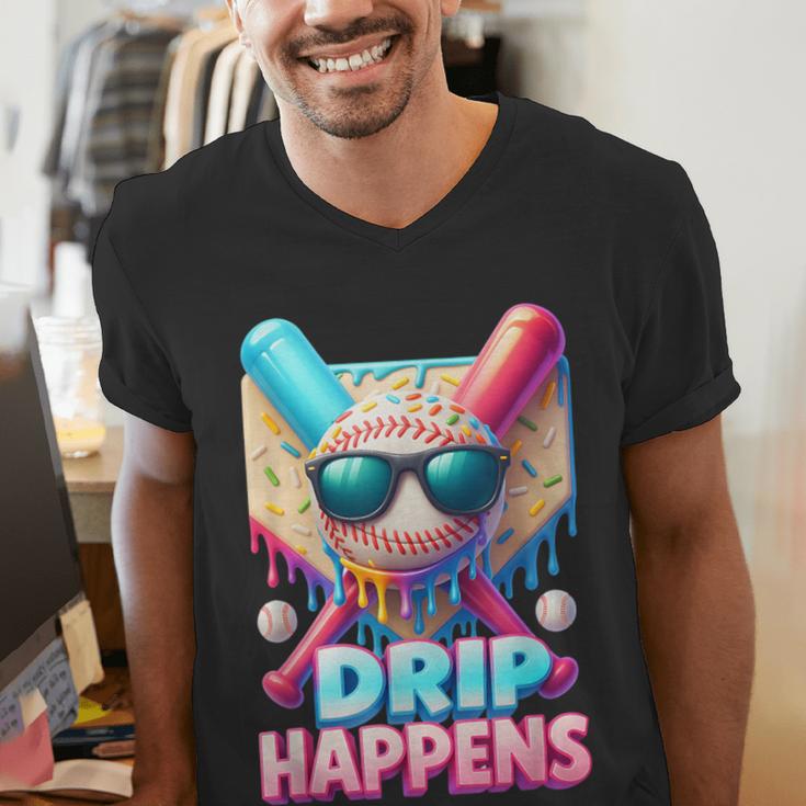 Drip Happens Baseball Ice Cream Bat And Ball With Sunglasses Men's V-Neck T-Shirt