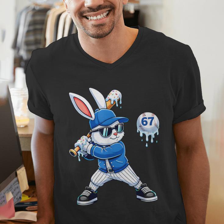 Dripping Drip Baseball Rabbit Bunny Easter Men Boy Kid Men's V-Neck T-Shirt