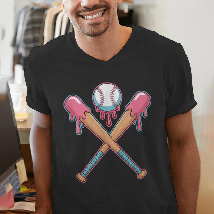 Dripping Pink Baseball Crossed Bats Summer Men's V-Neck T-Shirt Dripping Pink Baseball Crossed Bats Summer Men's V-Neck T-Shirt