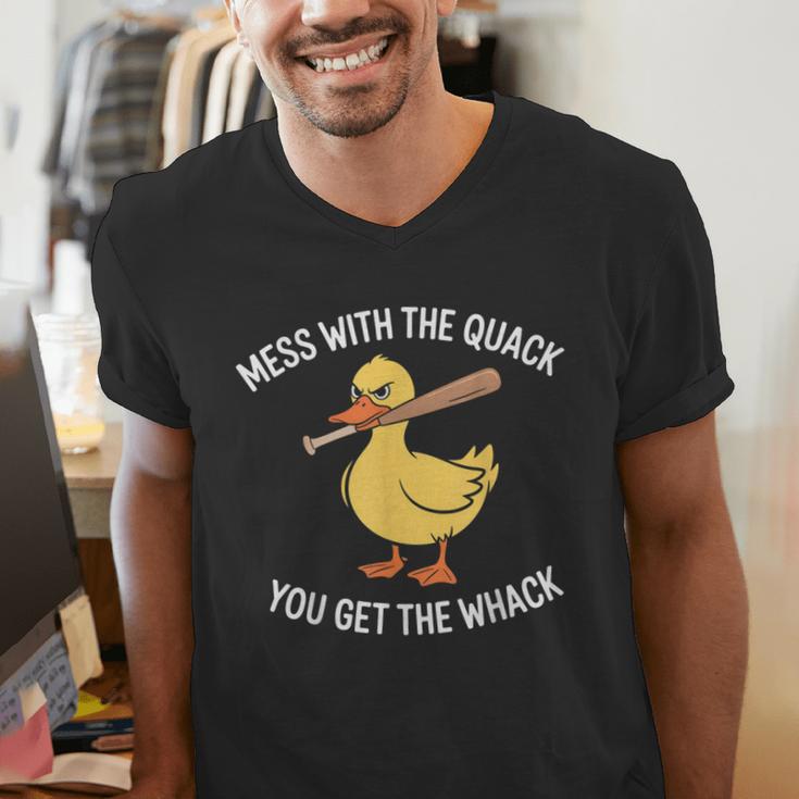 Duck And Baseball Bat Mess With The Quack You Get Whack Men's V-Neck T-Shirt Duck And Baseball Bat Mess With The Quack You Get Whack Men's V-Neck T-Shirt