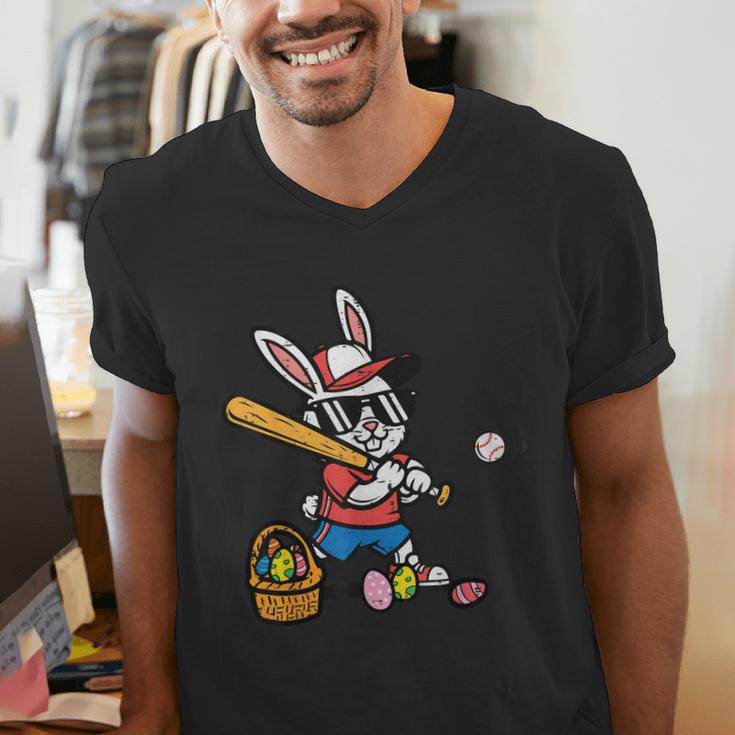 Easter Bunny Baseball Player Batter Rabbit Boys Kids Men Men's V-Neck T-Shirt Easter Bunny Baseball Player Batter Rabbit Boys Kids Men Men's V-Neck T-Shirt
