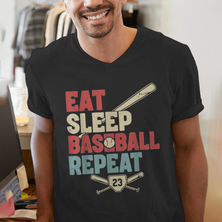 Eat Sleep Baseball Repeat Bat Ball Player Fan Men's V-Neck T-Shirt