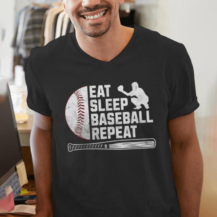 Eat Sleep Baseball Repeat Baseball Player Men Boys Men's V-Neck T-Shirt