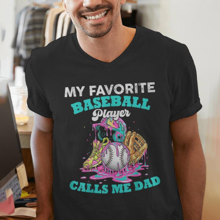 My Favorite Baseball Player Calls Me Dad Ice Cream Drip Men's V-Neck T-Shirt
