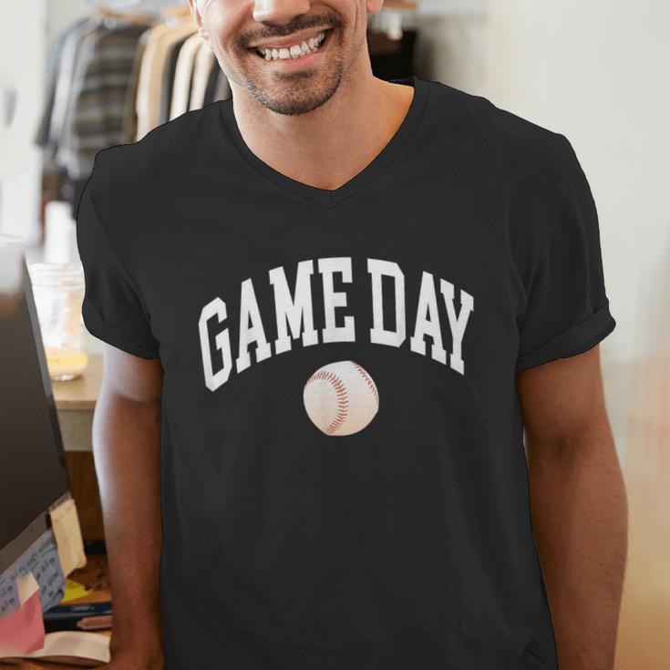 Game Day Baseball Player And Fan Graphic Men's V-Neck T-Shirt Game Day Baseball Player And Fan Graphic Men's V-Neck T-Shirt