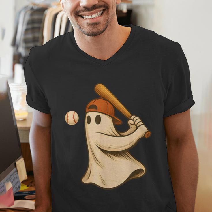 Ghost Baseball Halloween Costume Men Boys Kids Men's V-Neck T-Shirt