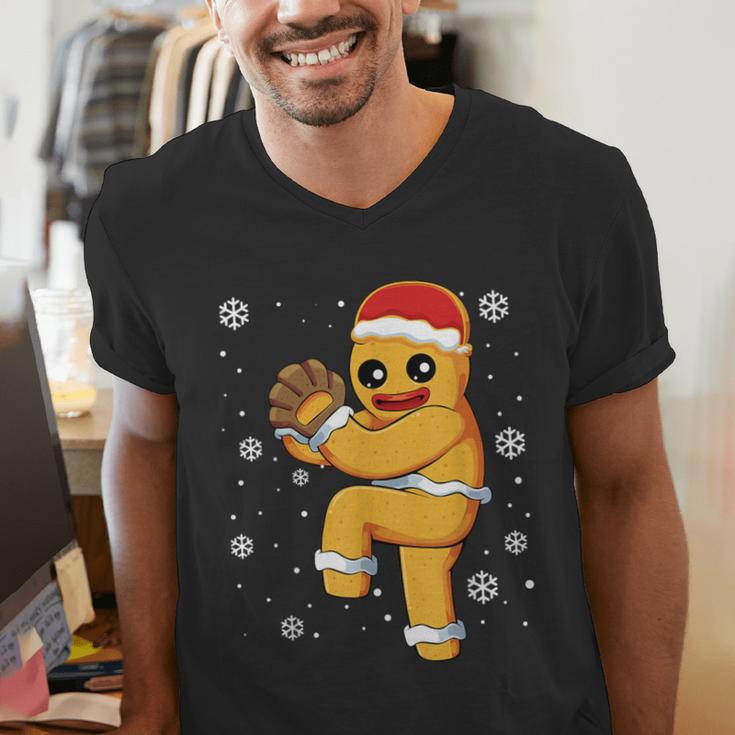 Gingerbread Man Baseball Christmas Men's V-Neck T-Shirt