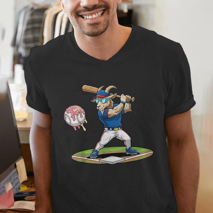 Goat Baseball Player With Bat And Ball Drip Animal Sports Men's V-Neck T-Shirt Goat Baseball Player With Bat And Ball Drip Animal Sports Men's V-Neck T-Shirt