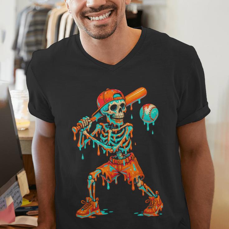 Halloween Baseball Skeleton Ice Cream Drip Baseball Boys Kid Men's V-Neck T-Shirt