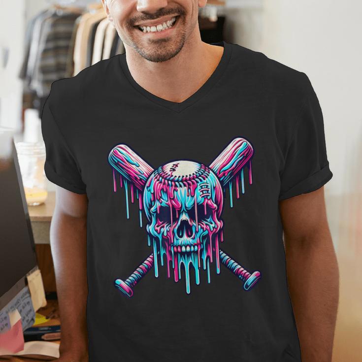 Halloween Baseball Skull Drip Baseball Lifestyle Boy Men Men's V-Neck T-Shirt Halloween Baseball Skull Drip Baseball Lifestyle Boy Men Men's V-Neck T-Shirt